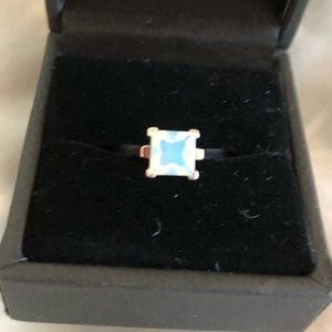 Square cut moonstone sterling silver ring, size 6